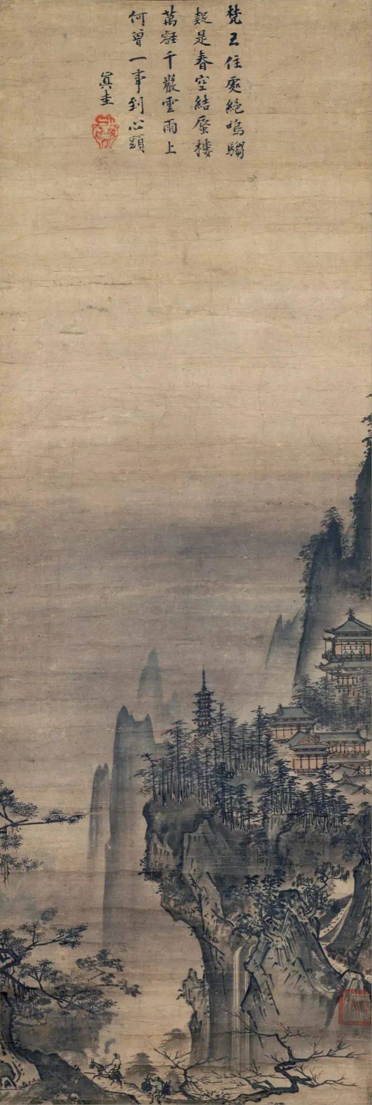 中国古美術・黄公望款・山水風景図・三尺絹本・掛軸・純手描き・文房置物・水彩水墨画 古画 無落款 「破墨山水図」 雪舟等楊 周文 祥啓 牧谿 夏珪 馬遠