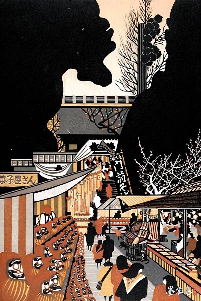 当代的日式情调日本艺术家雷森村创作的木刻版画