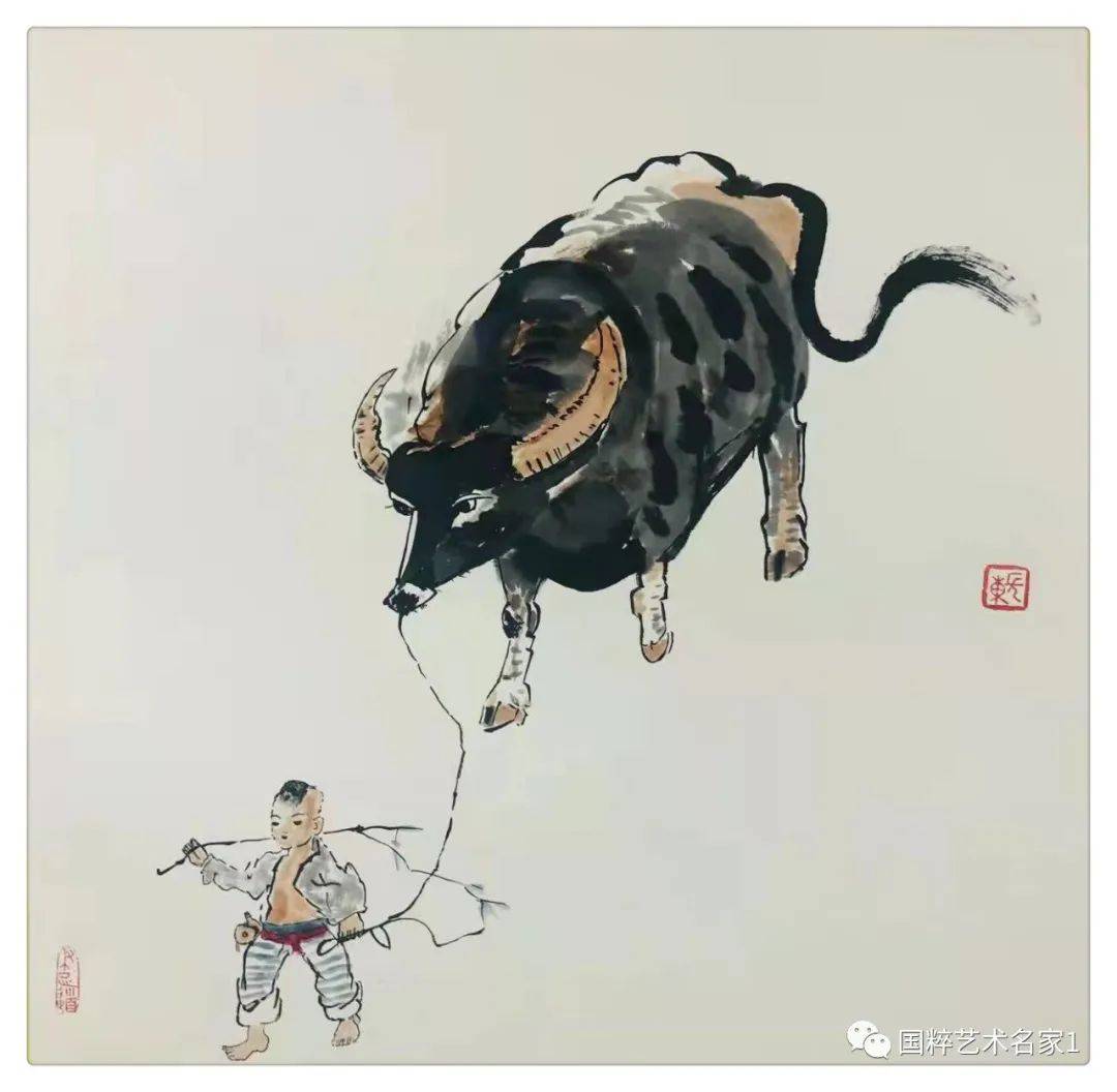 作品中童子牵牛而往,阡陌小景,洋溢着春意盎然,朝气蓬勃的气氛,是先生