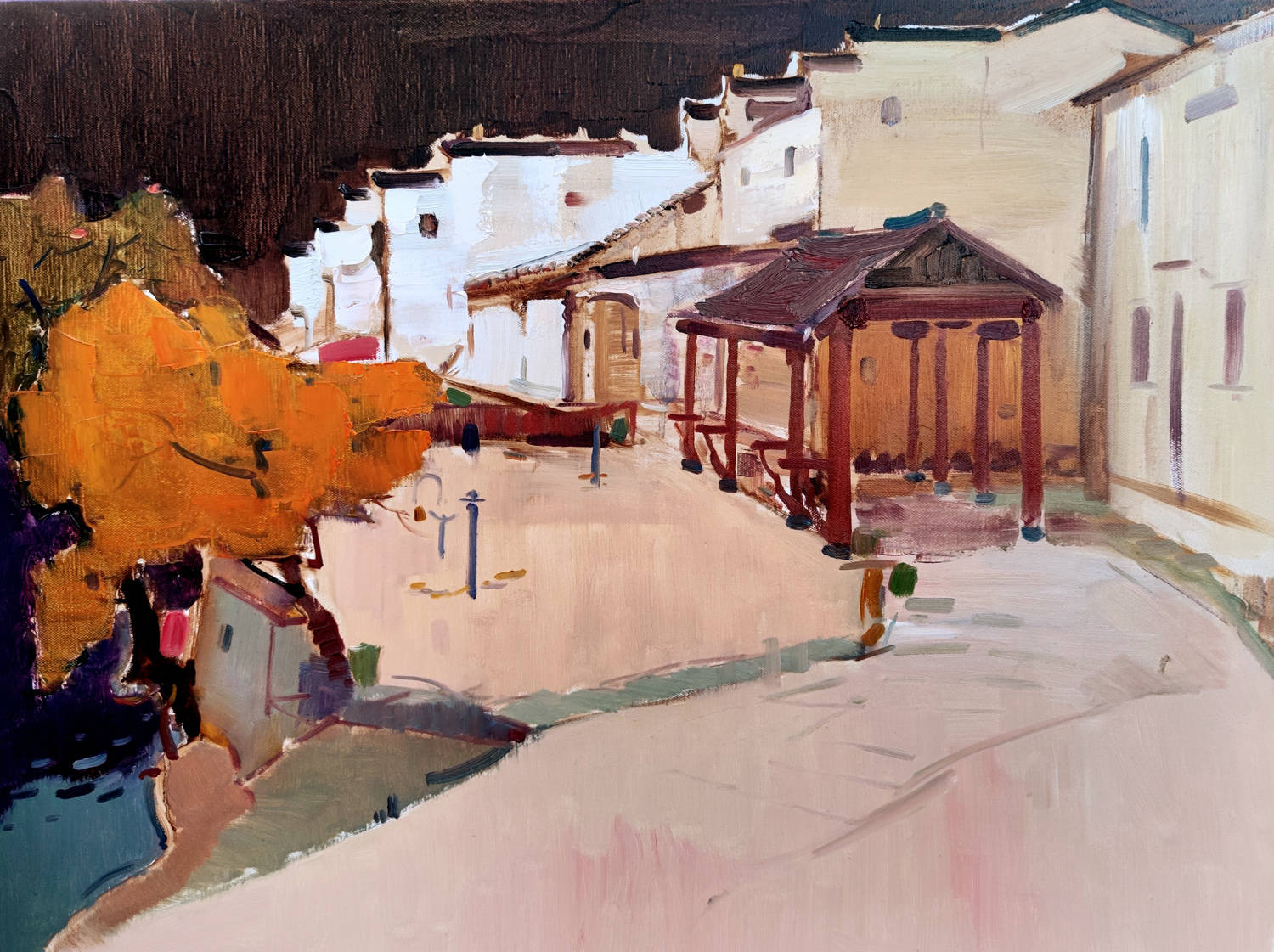 「作品欣赏」一抹暖阳，温暖心灵，画家陈鹏翔绘画婺源最暖的冬天
