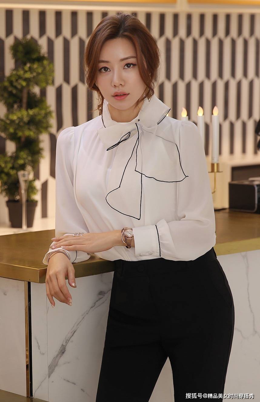 白衬衫搭配黑色西裤,韩式温柔知性穿搭_款式_整体_的设计