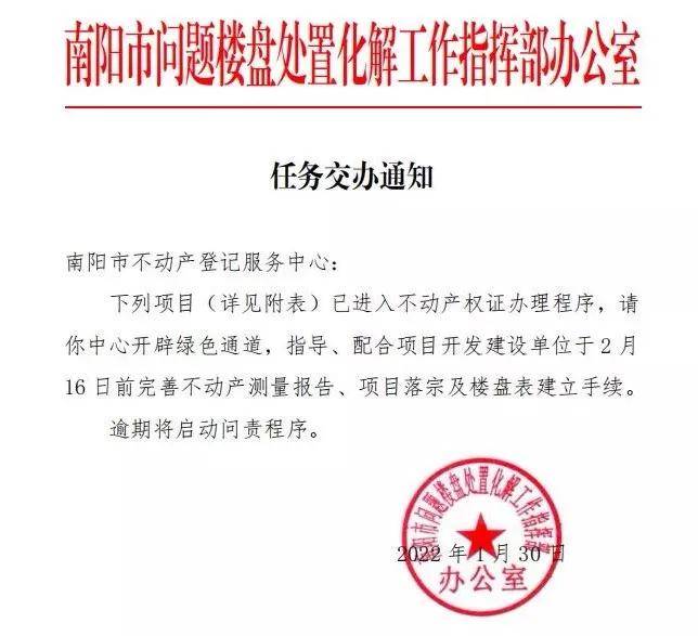 南阳城区50个“问题楼盘”进入不动产权证办理程序
