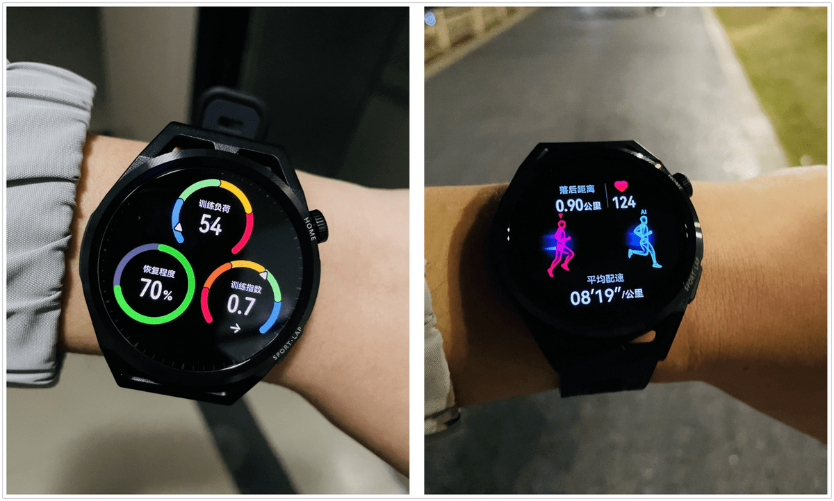 按下下方的 sport-lap 按钮可快捷进入锻炼选择模式,点击户外跑步,gt
