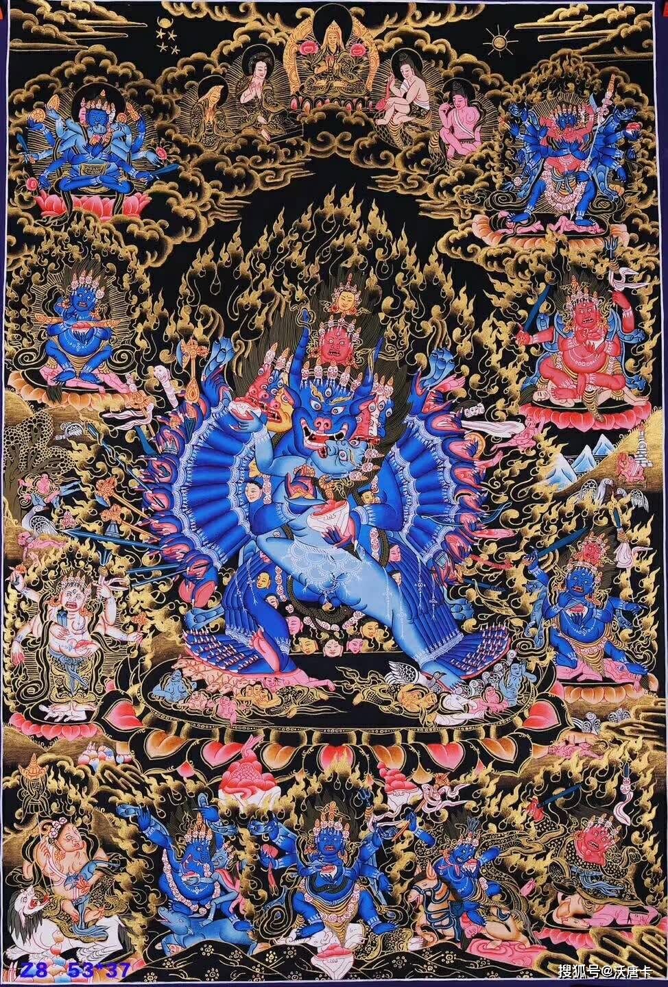 接下来请朋友们欣赏一组编号为158-777487的大威德金刚唐卡:以中指与