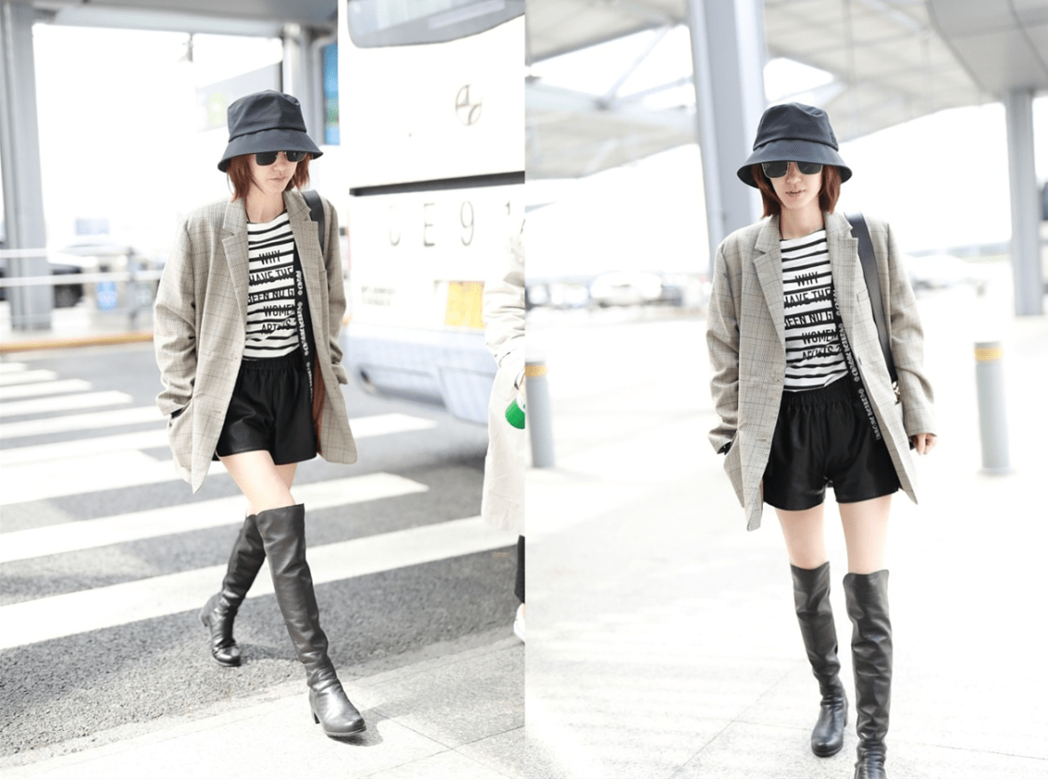 夏季节 王丽坤的身材也太瘦了，穿长筒靴看着空荡荡的，双腿真是太细了