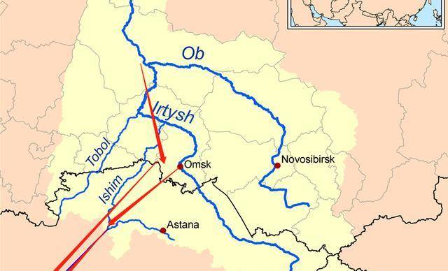 如果从鄂毕河干流引水路途太过于遥远的话,我们可以从它的支流额尔齐