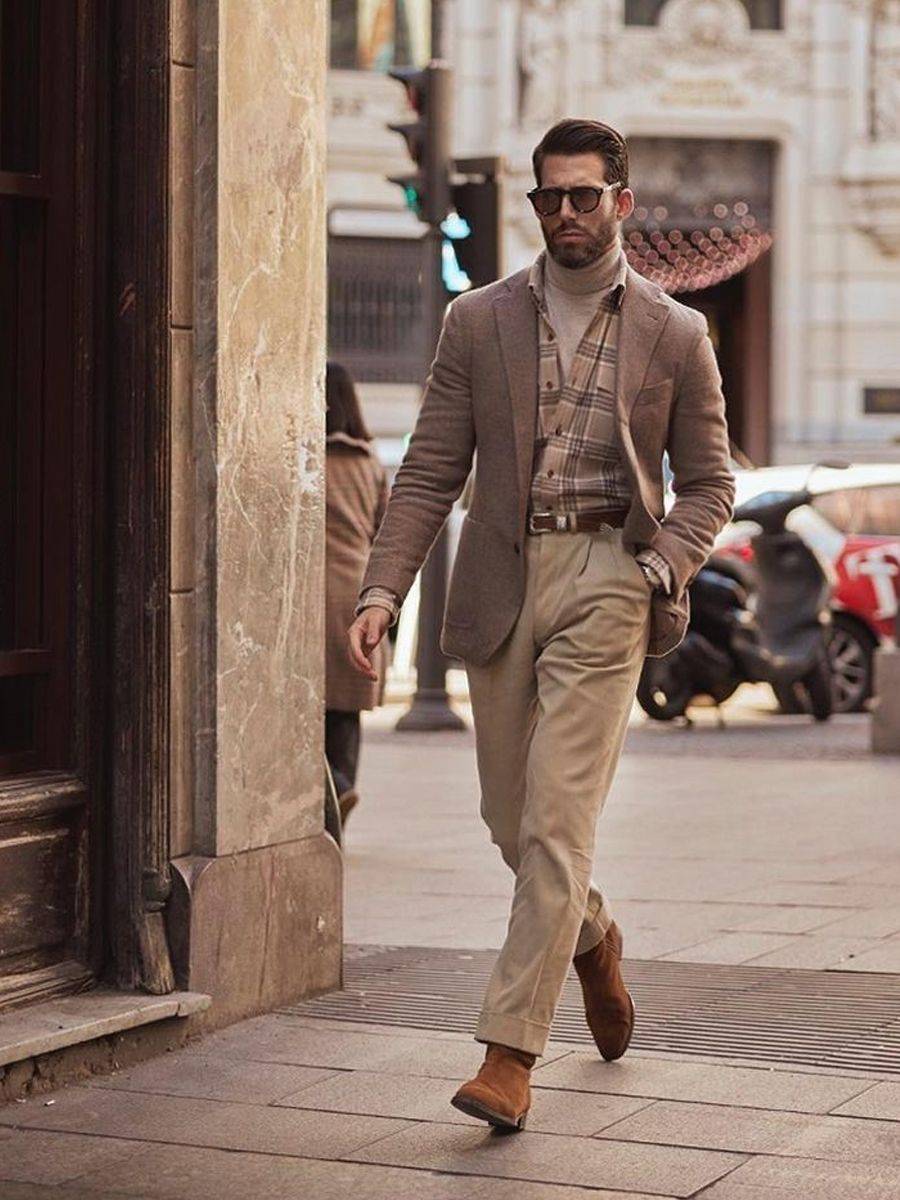 毛衣 高领毛衣先不要藏起来,在早春还是很实用,这样搭型男范十足