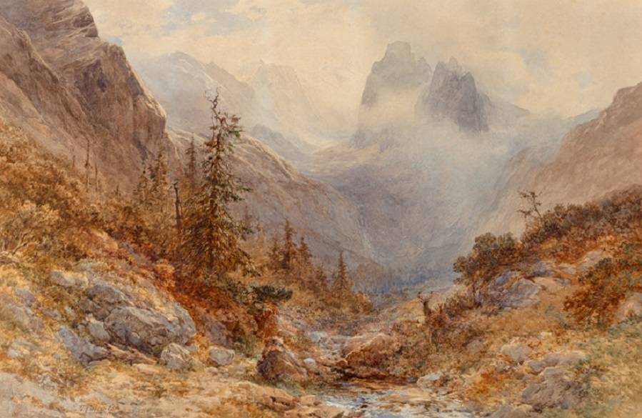 德国艺术家爱德华·西奥多·康普顿 气势宏伟的山脉风景画