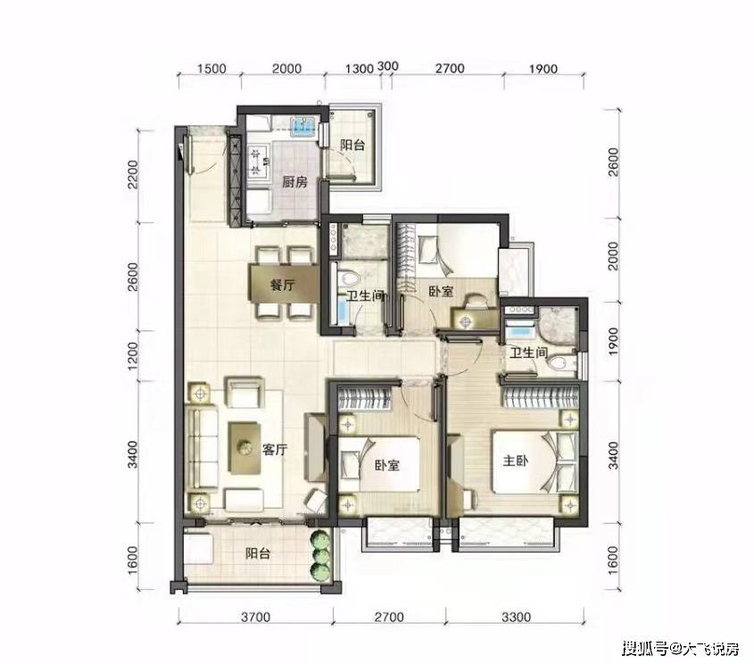 89平方三房两厅两卫和99平方三房户型图效果对比
