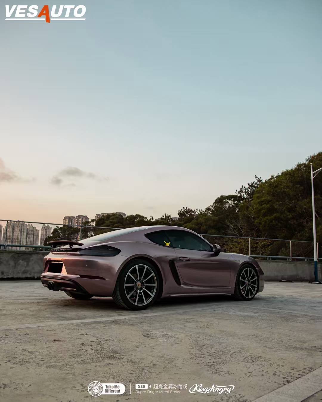 tmd潮牌改色膜颜色冰莓粉(保时捷718改色案例)_take_福建_作品