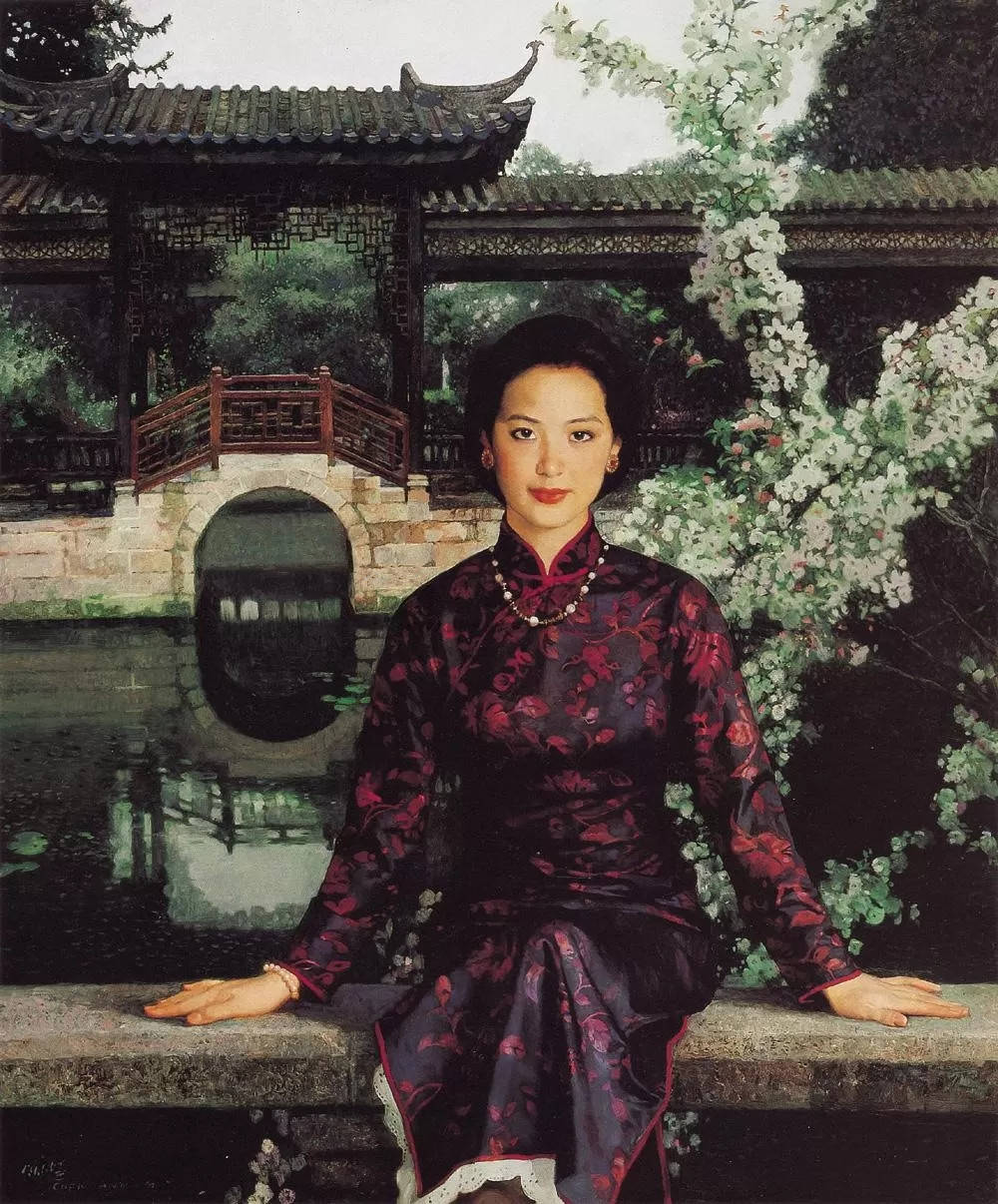 油画里的旗袍美女:风华流韵_cm_年作_陈逸飞