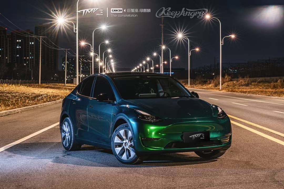 特斯拉modely- tmd潮牌改色膜巨蟹座·绿麒麟_搜狐汽车_搜狐网