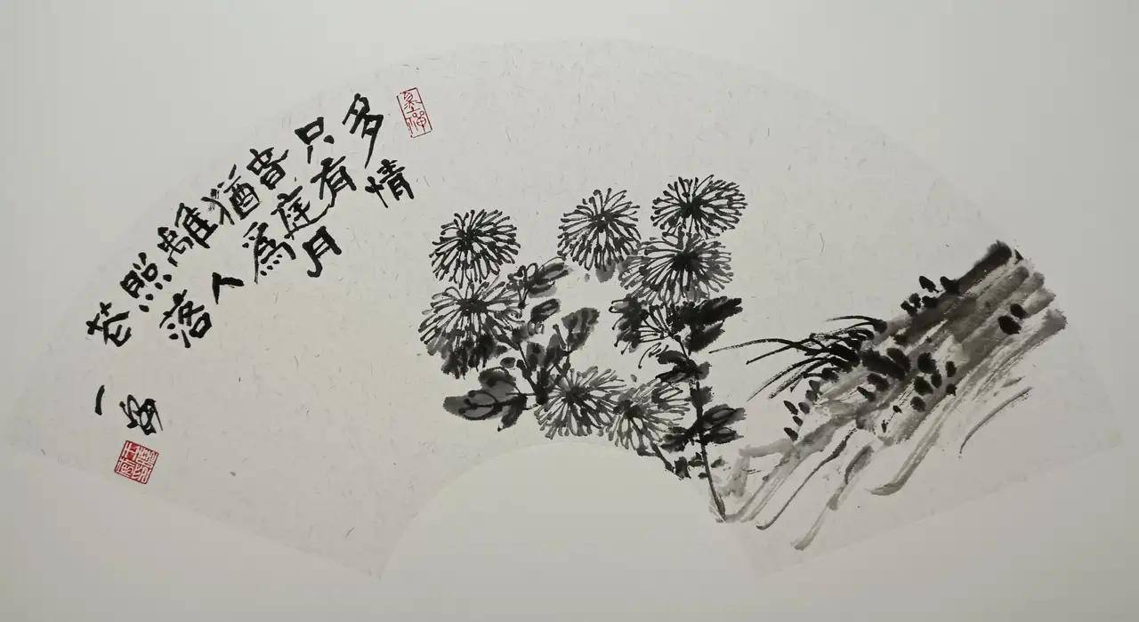 王晓威梅兰竹菊扇面水墨作品古典美