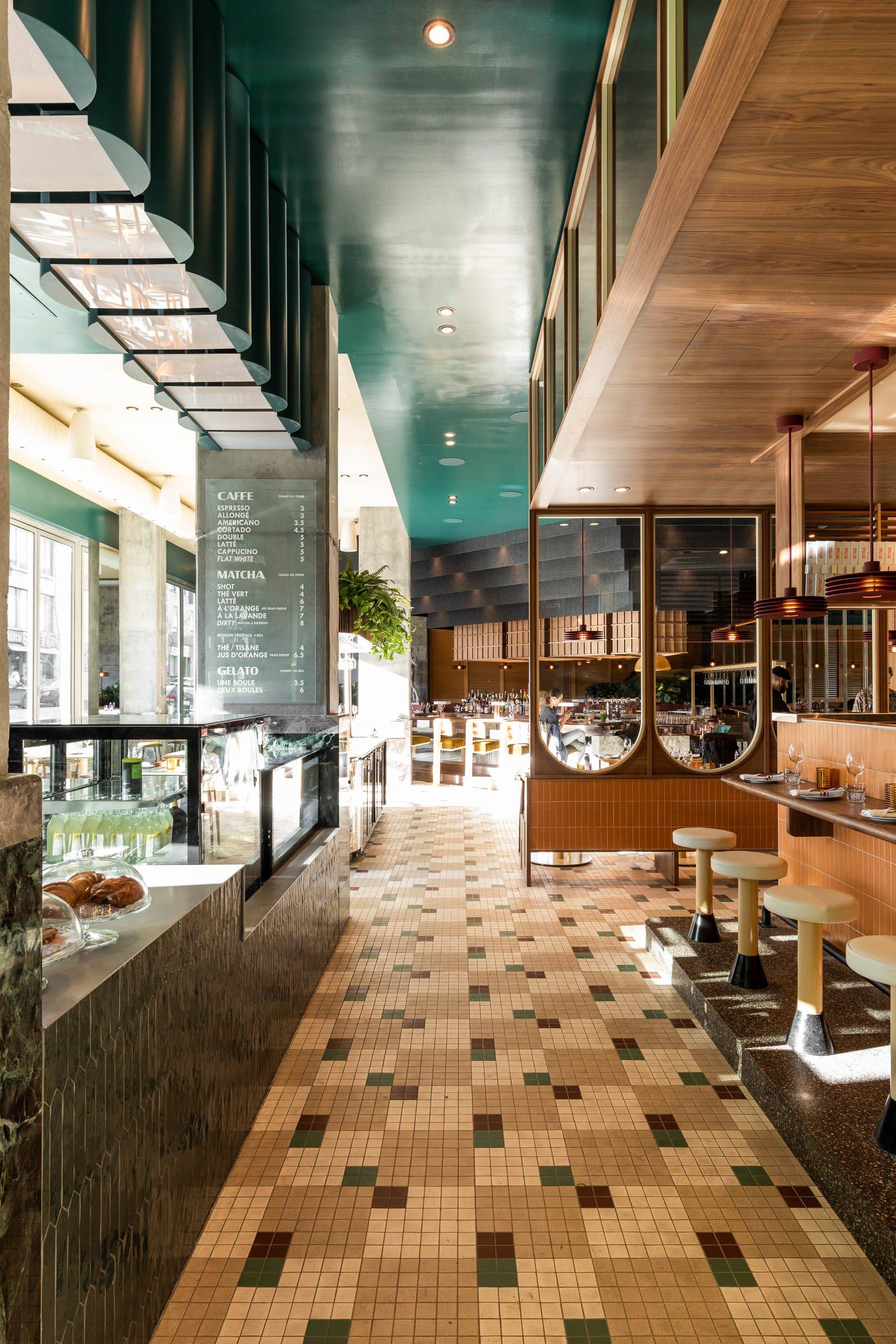 餐厅设计丨疫情下诞生的意式餐厅_瓷砖_绿色_现代主义