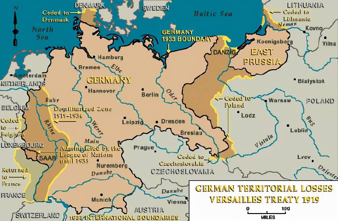 部分东普鲁士及部分上西里西亚地区割让给一战后获得独立的波兰;东上