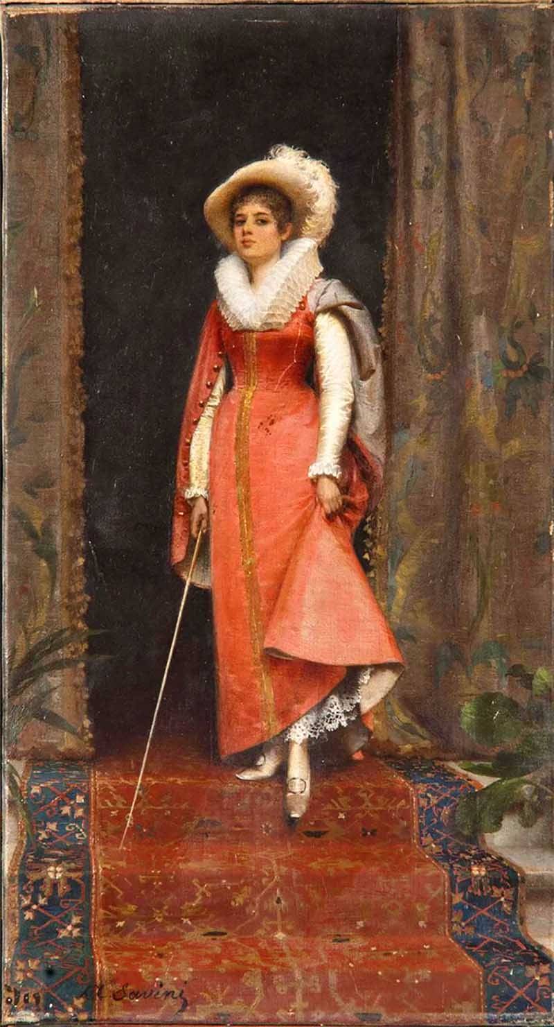 穿红色礼服的欧洲女性画像_法国_肖像_英国