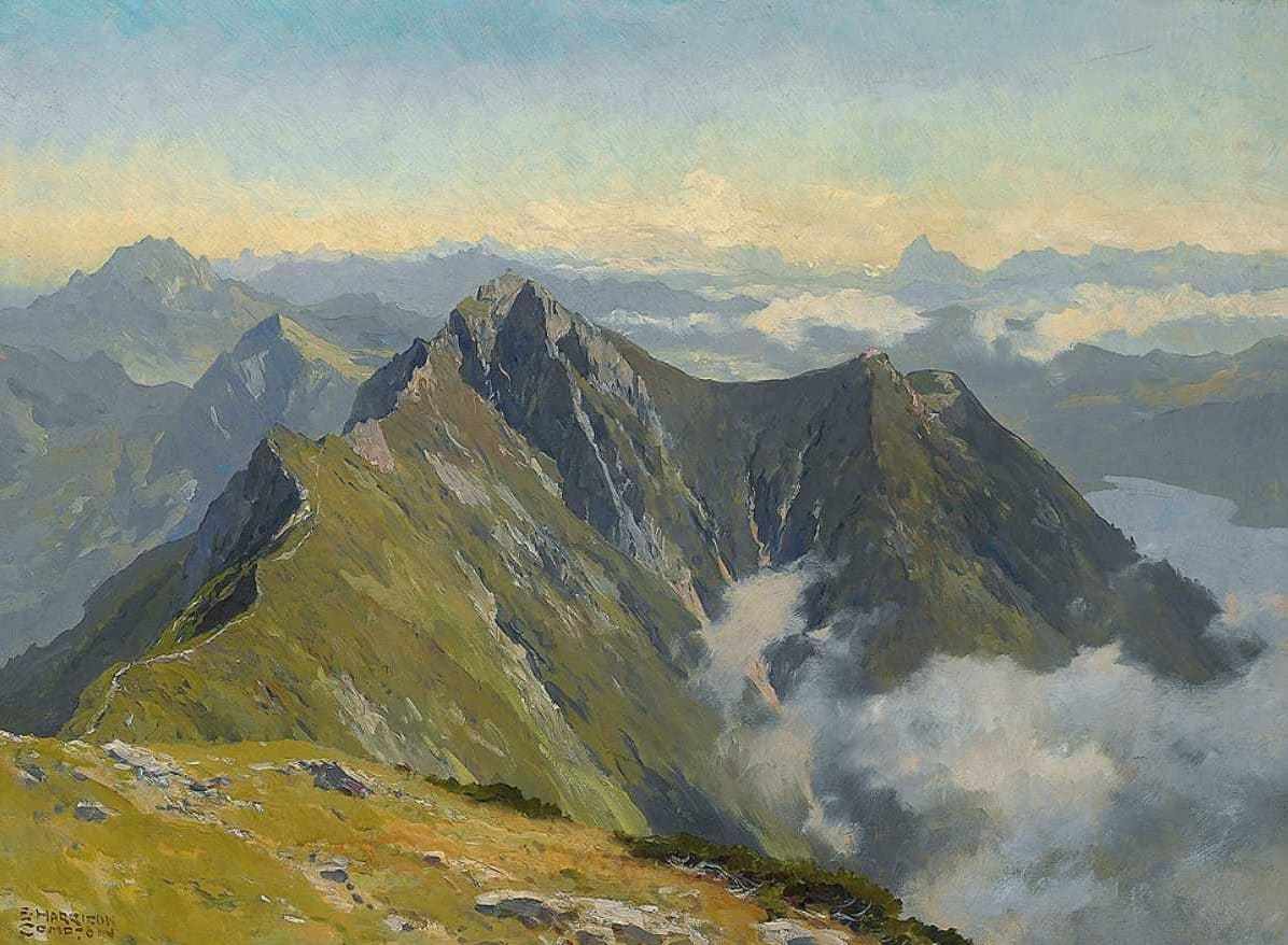 疫情期间欣赏下气势宏伟的山脉风景油画给人一种沁人心脾的感觉