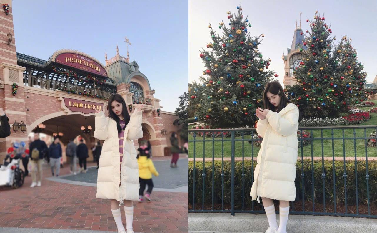 鞠婧祎晒迪士尼游客照,一身学生装变身清甜学姐,满屏的青春气息_美女