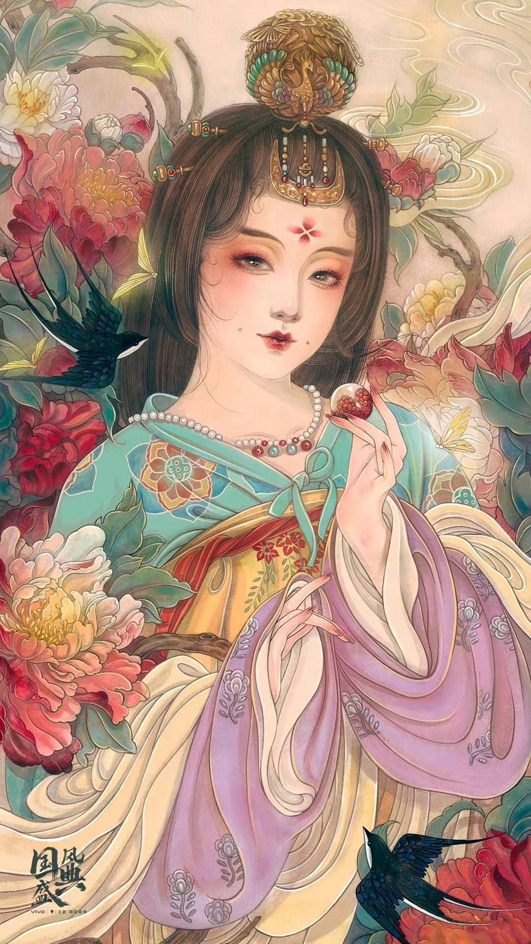 水彩古风美少女插画