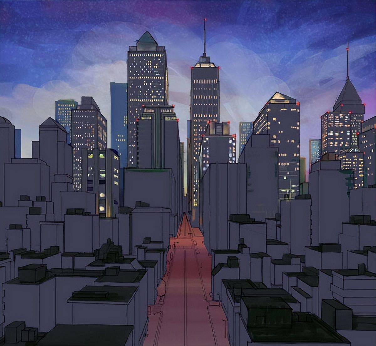 城市夜景漫画图片
