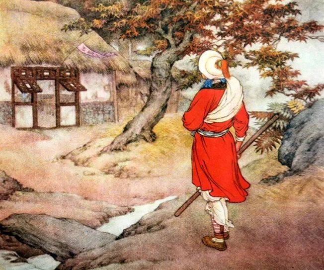 三碗不过岗"《连环画第三幅图》此时武松走得又饥又渴看见酒店心中大