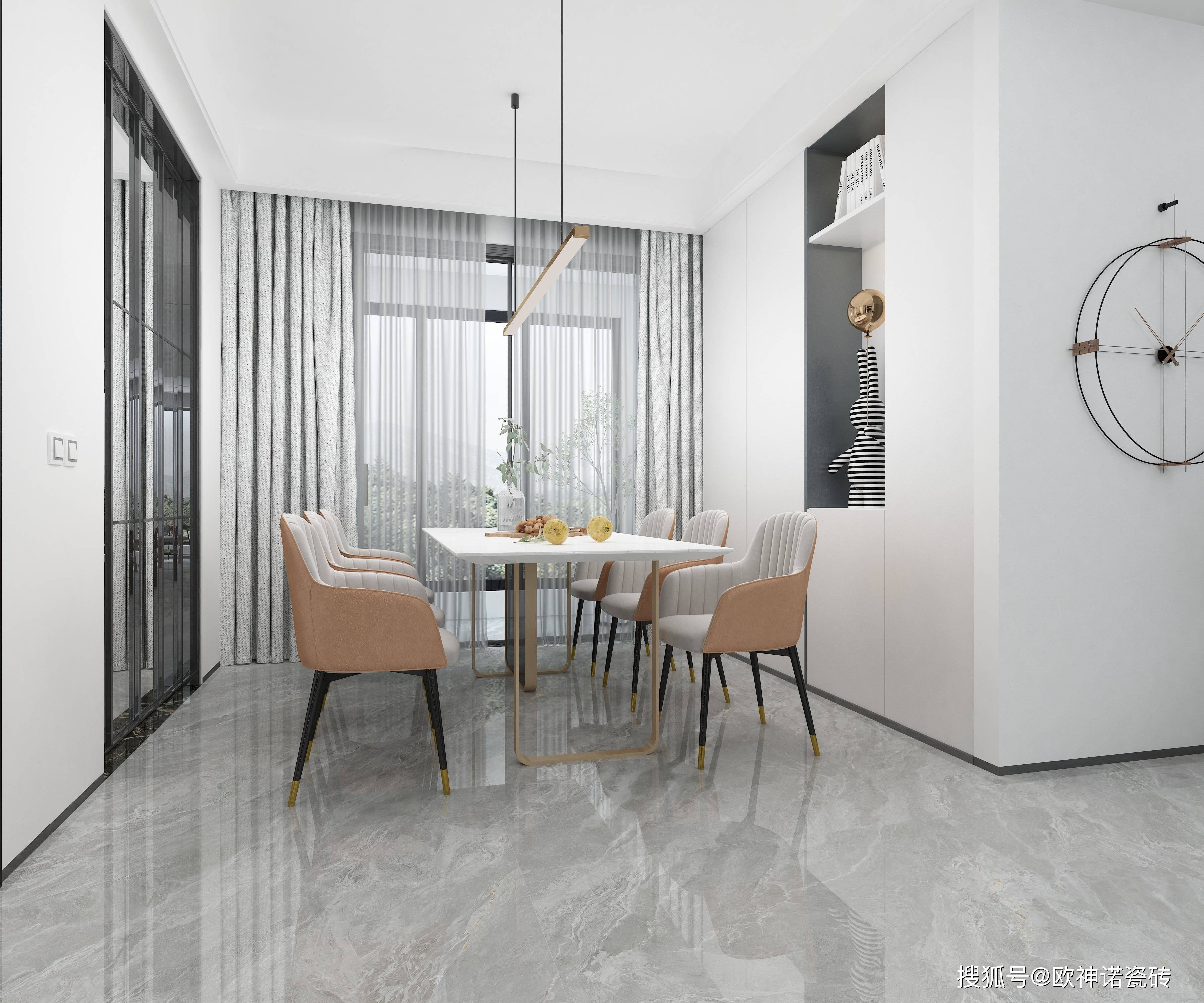 138 全屋灰色瓷砖 极简软装轻奢风户型 十分适合有品位的年轻人 空间 书房 乳白色