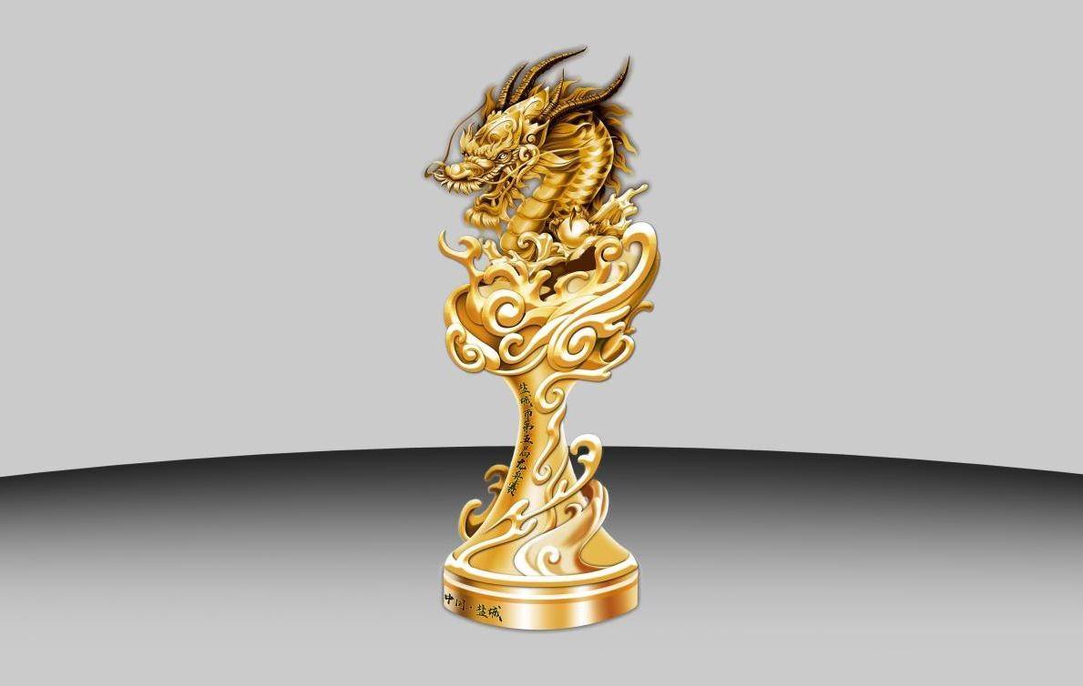 总冠军奖杯造型以龙舟船首雕刻的龙头为主体,层层甲胄覆盖在龙首额顶