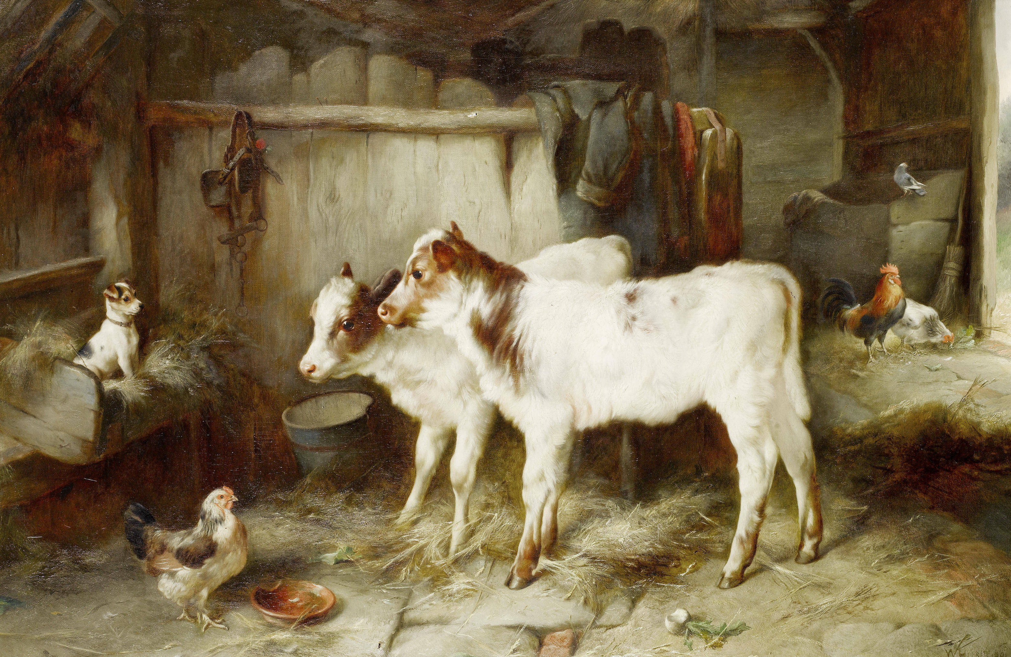 描绘牧场动物系列的油画可爱之极