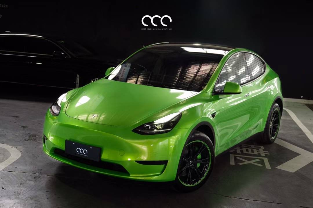 特斯拉model y 漫彩改色膜pet漸變亮面賽道綠_搜狐汽車_搜狐網