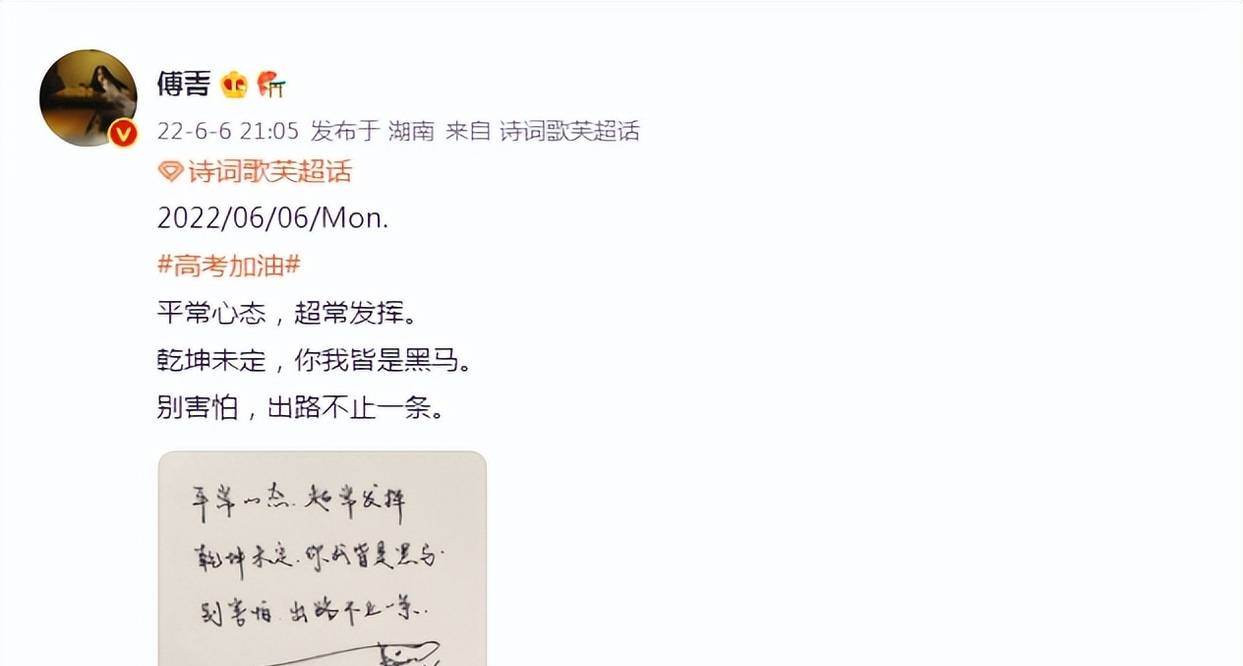 原创明星手写祝福语为高考生加油杨幂刘恺威字迹飘逸白鹿工整个性