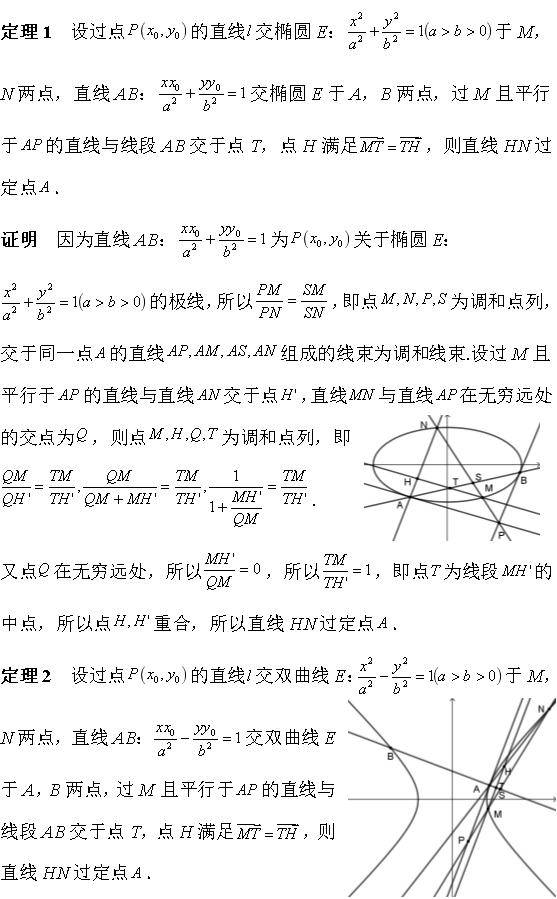 2022年高考全国乙卷理科数学第20题圆锥曲线极点与极线性质定理 定义 推论 乙卷