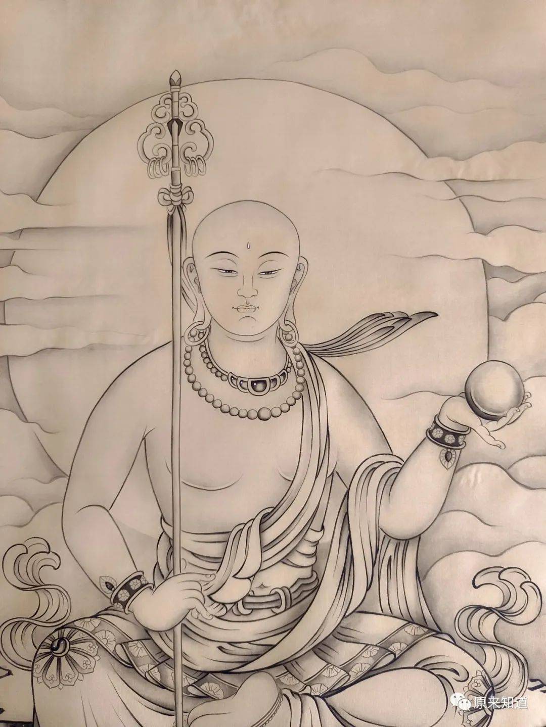 知道书画丨郑小语佛画 《白描地藏菩萨》_九华山_绘画_道场