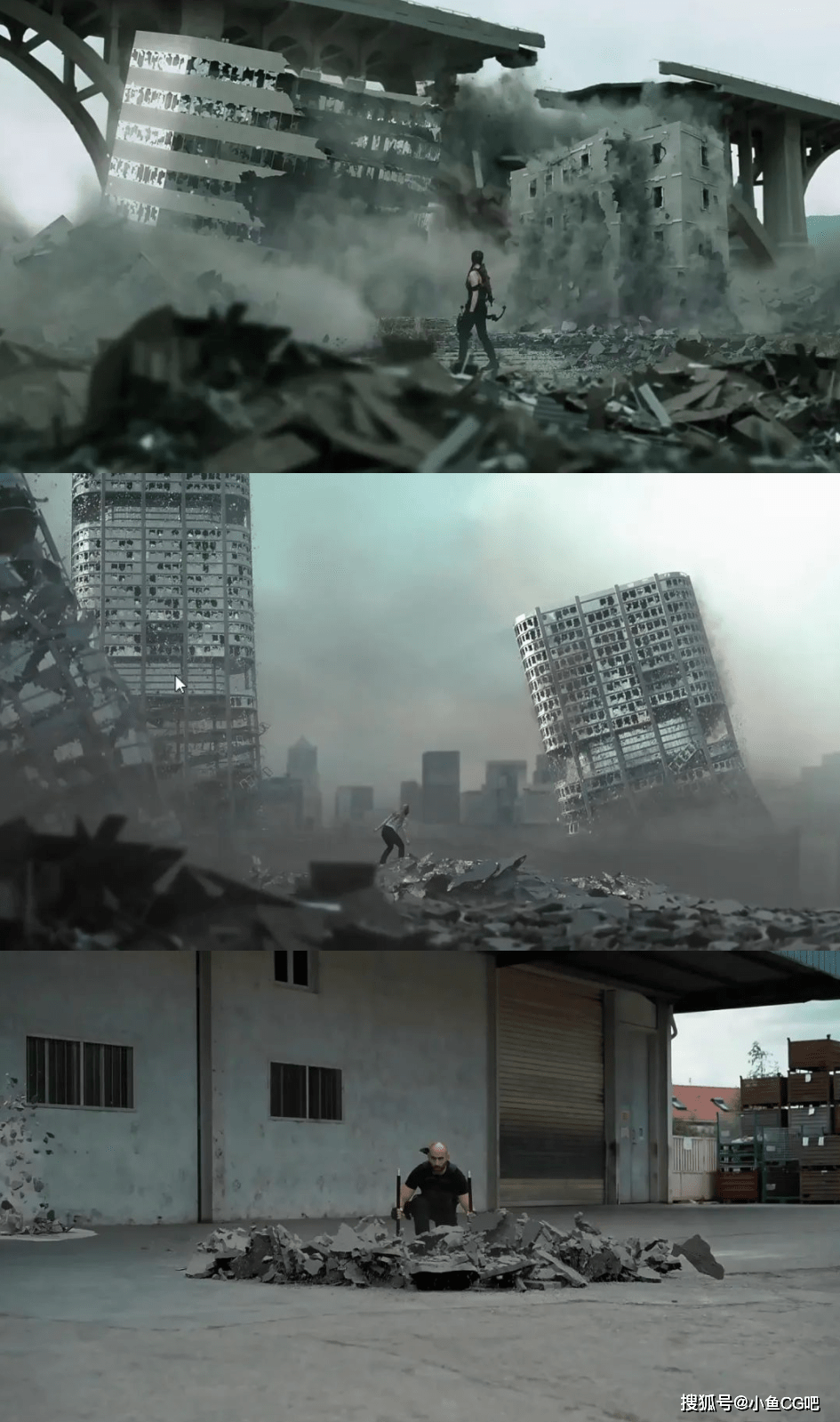 4K电影级楼房建筑倒塌地面墙汽车公共设施破碎特效