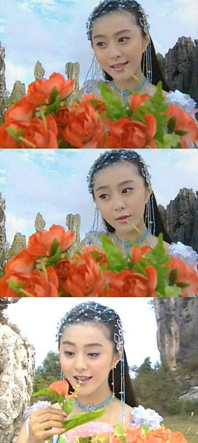 商蓉在《玲珑女》中饰演柳诗,蓝色满天星串联在一朵花上面,一样的蓝色