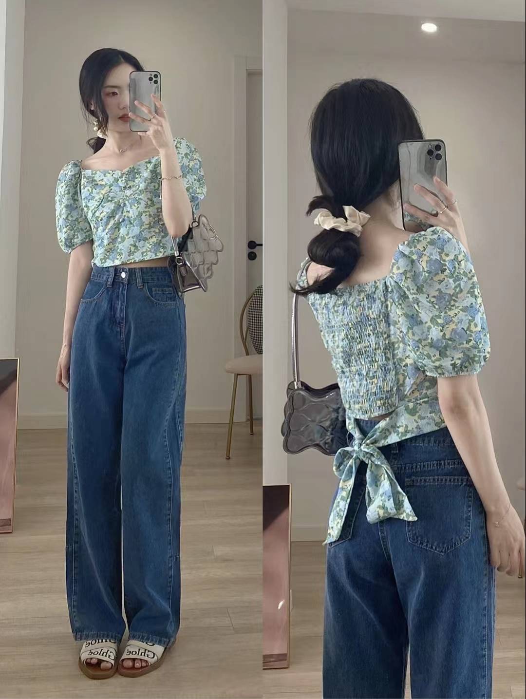 小碎花上衣怎么搭配下身好看