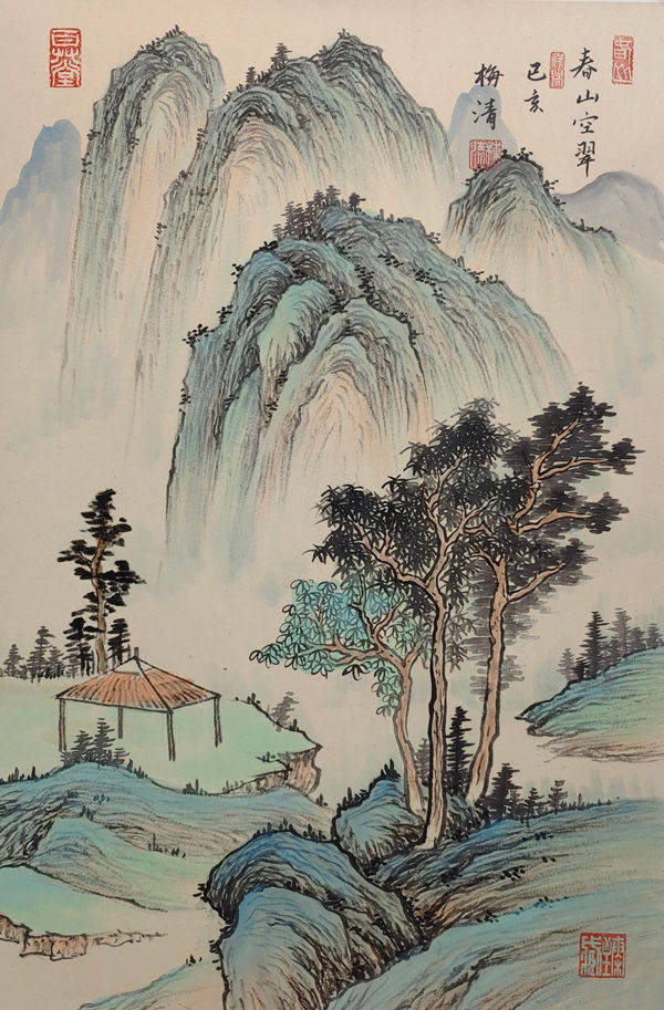 画家梅清《春山》系列精品北京巡回展览_作品_茅亭_中景