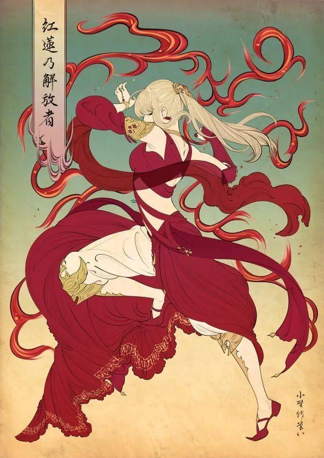 人物插画设计师,作品中的角色有着浮世绘的元素,华丽鲜明,别有一番