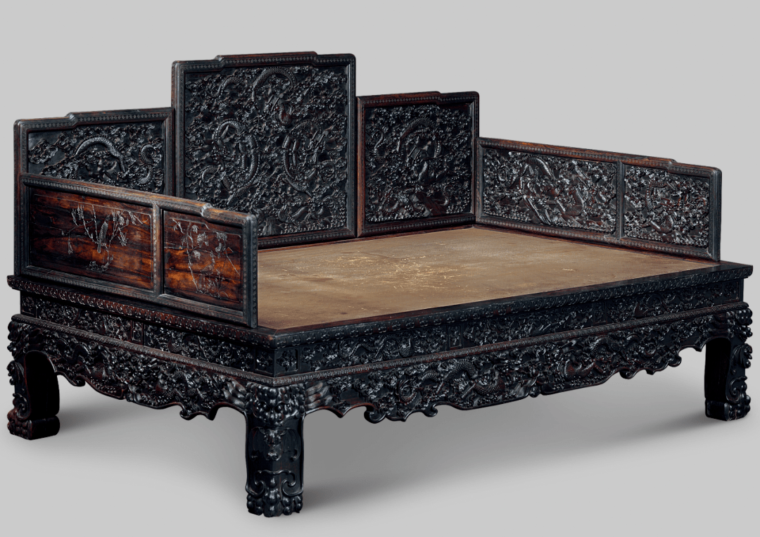 紫檀云龙纹五屏罗汉床|紫檀家具拍卖征集_乾隆_浮雕_清代