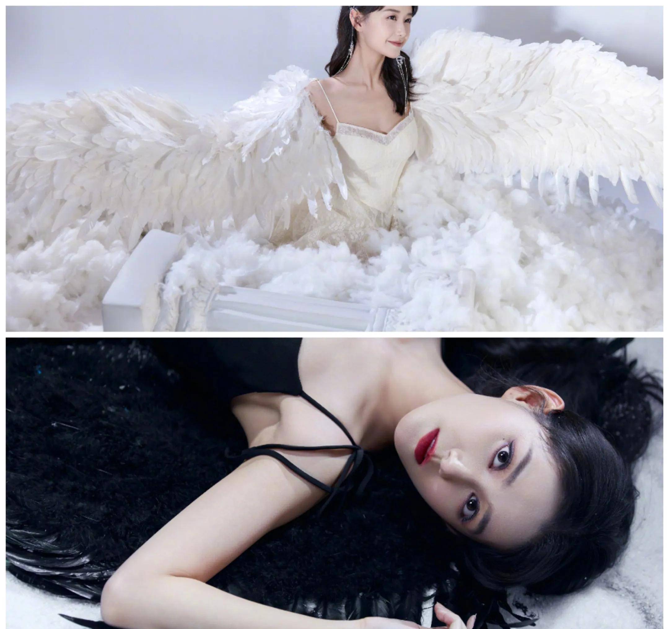 蒋依依22岁生日照 穿吊带羽毛白裙梦幻唯美纯欲风拉满 黑裙成熟妩媚