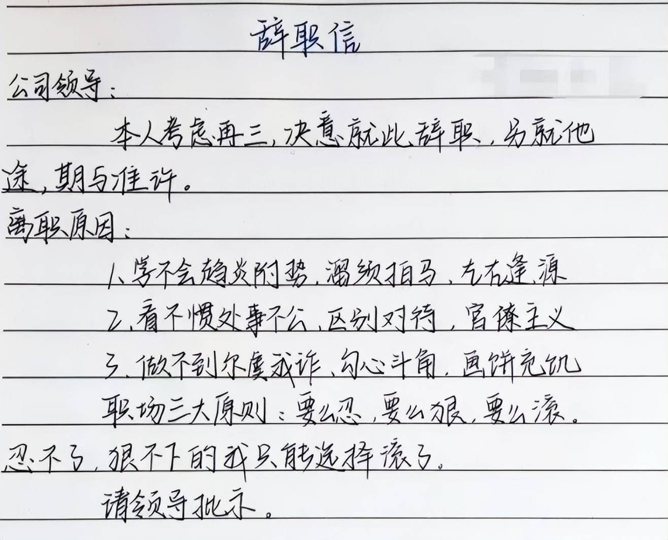 00后毕业生低情商辞职信走红，连场面话都没和老板讲，属实绝绝子