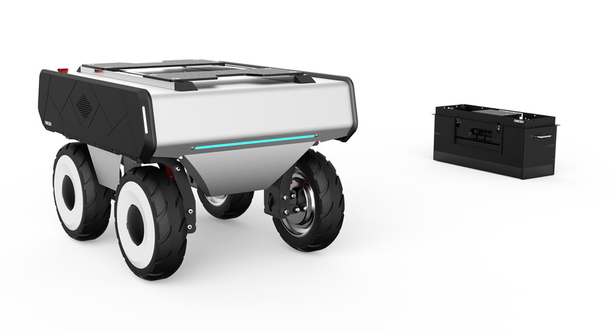 四转四驱移动机器人与模块化控制仓相比四轮差速结构,四转四驱移动