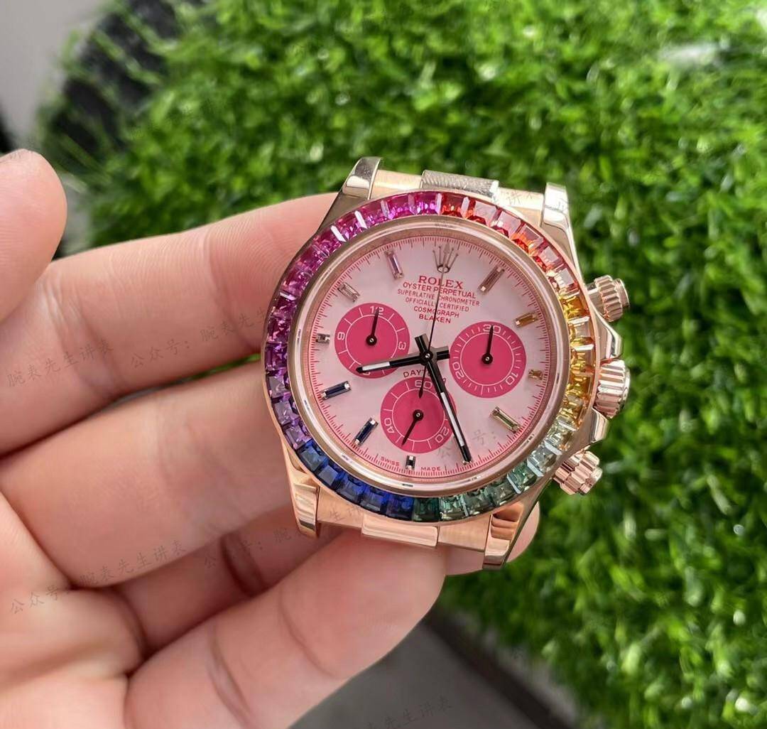男生的猛男粉:玩转blaken劳力士粉色彩虹迪通拿_表盘_颜色_七彩宝石