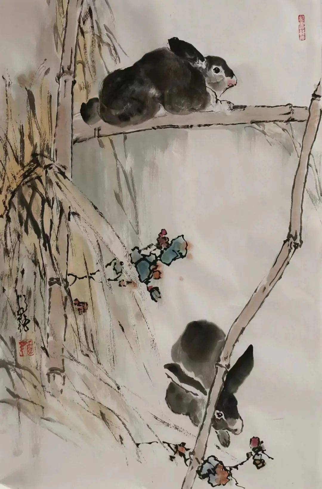 瑞兔贺春——南开画院癸卯迎春生肖百兔展_作品_褚宝君_徐庆举