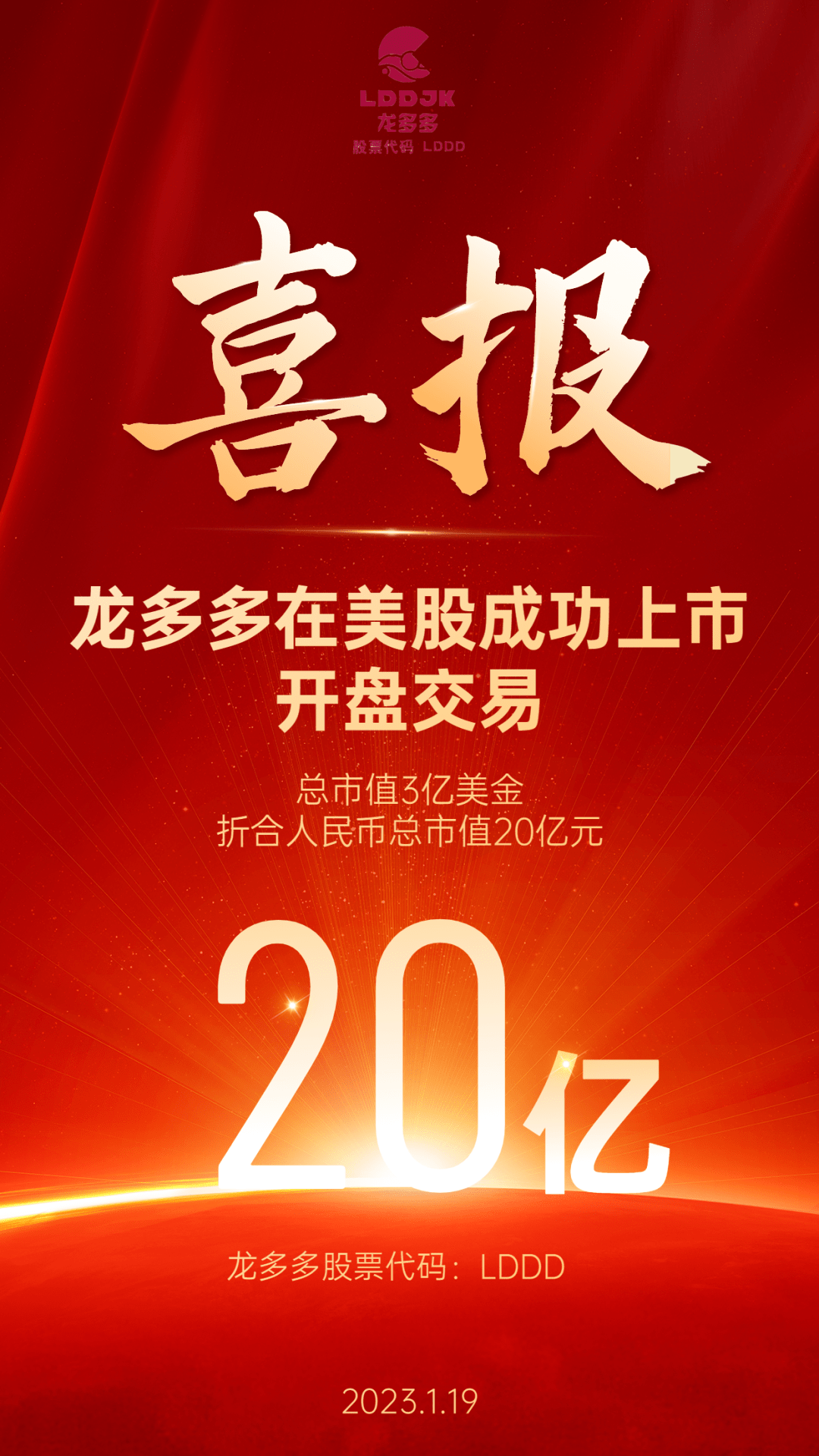 【祝贺】龙多多在美股成功上市开盘交易,总市值20亿人民币!