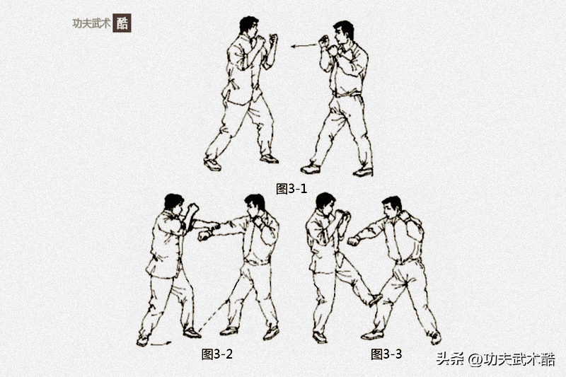 截拳道前踢组合,旨在击打下颚,心脏,胯部,膝关节和等