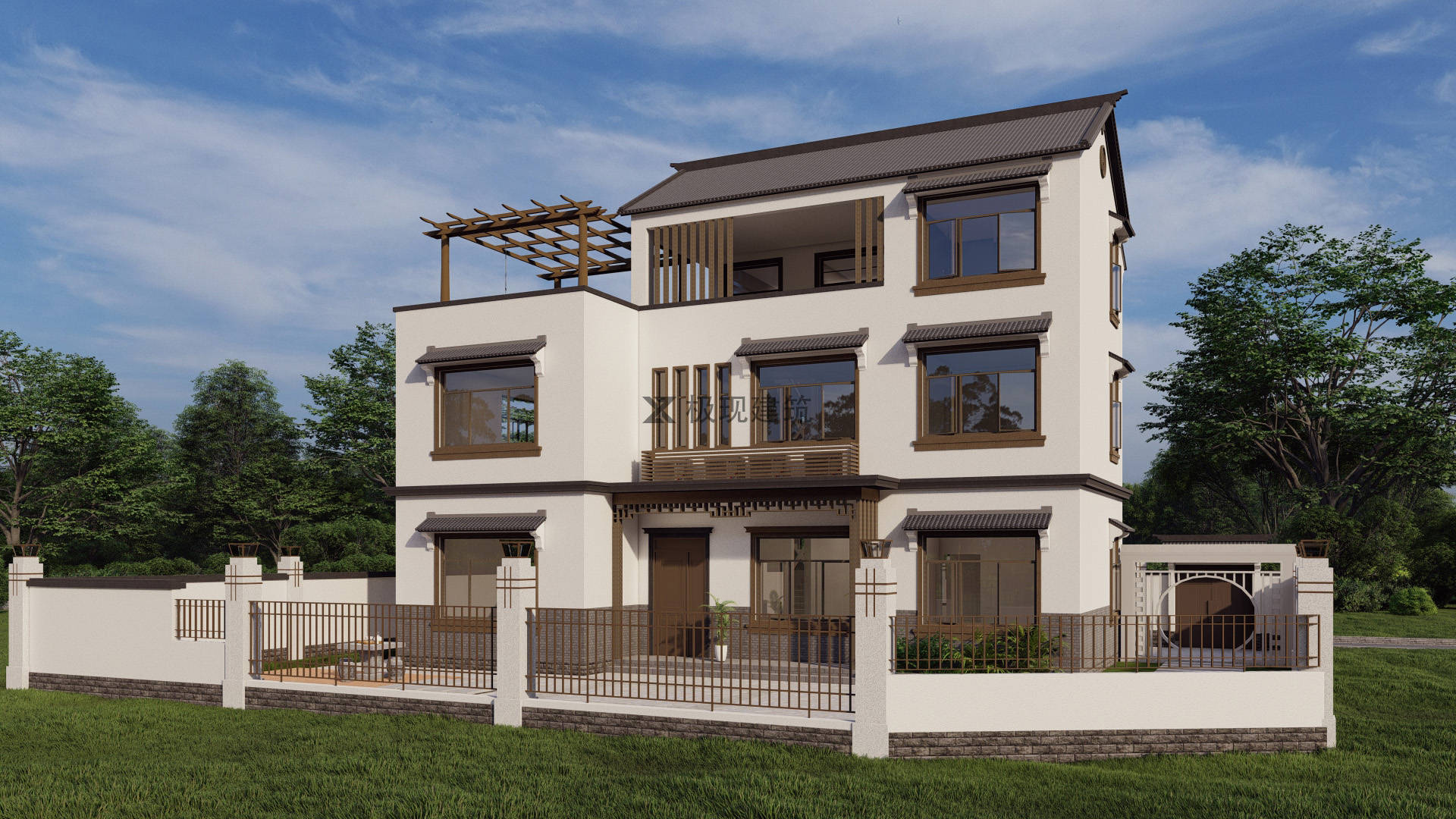 广东汕头丨三层新中式风格自建别墅_建筑_入口_设计