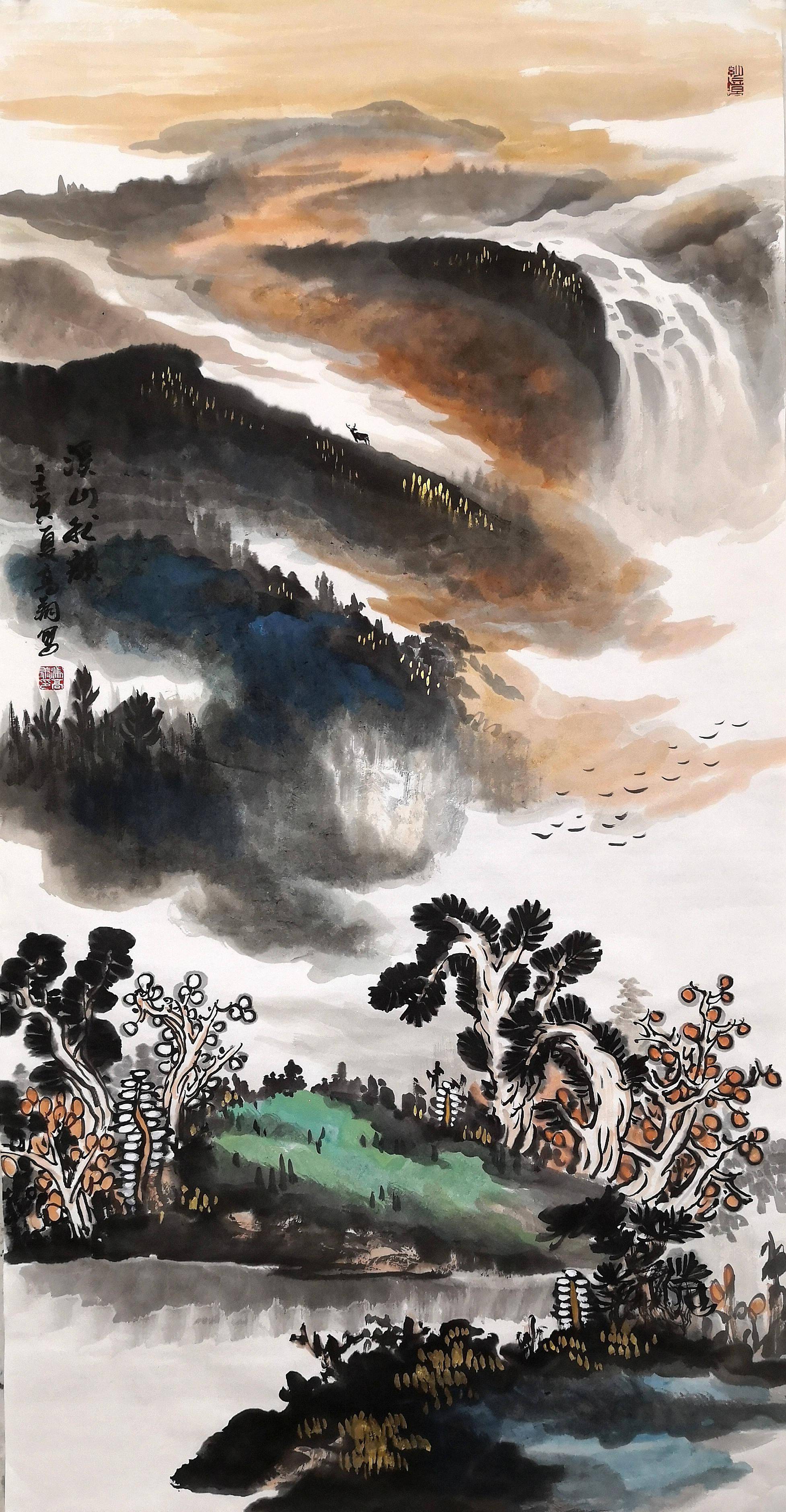 著名画家冯高翔四条屏《春夏秋冬》以贰佰零柒万落槌_河南省_书画展