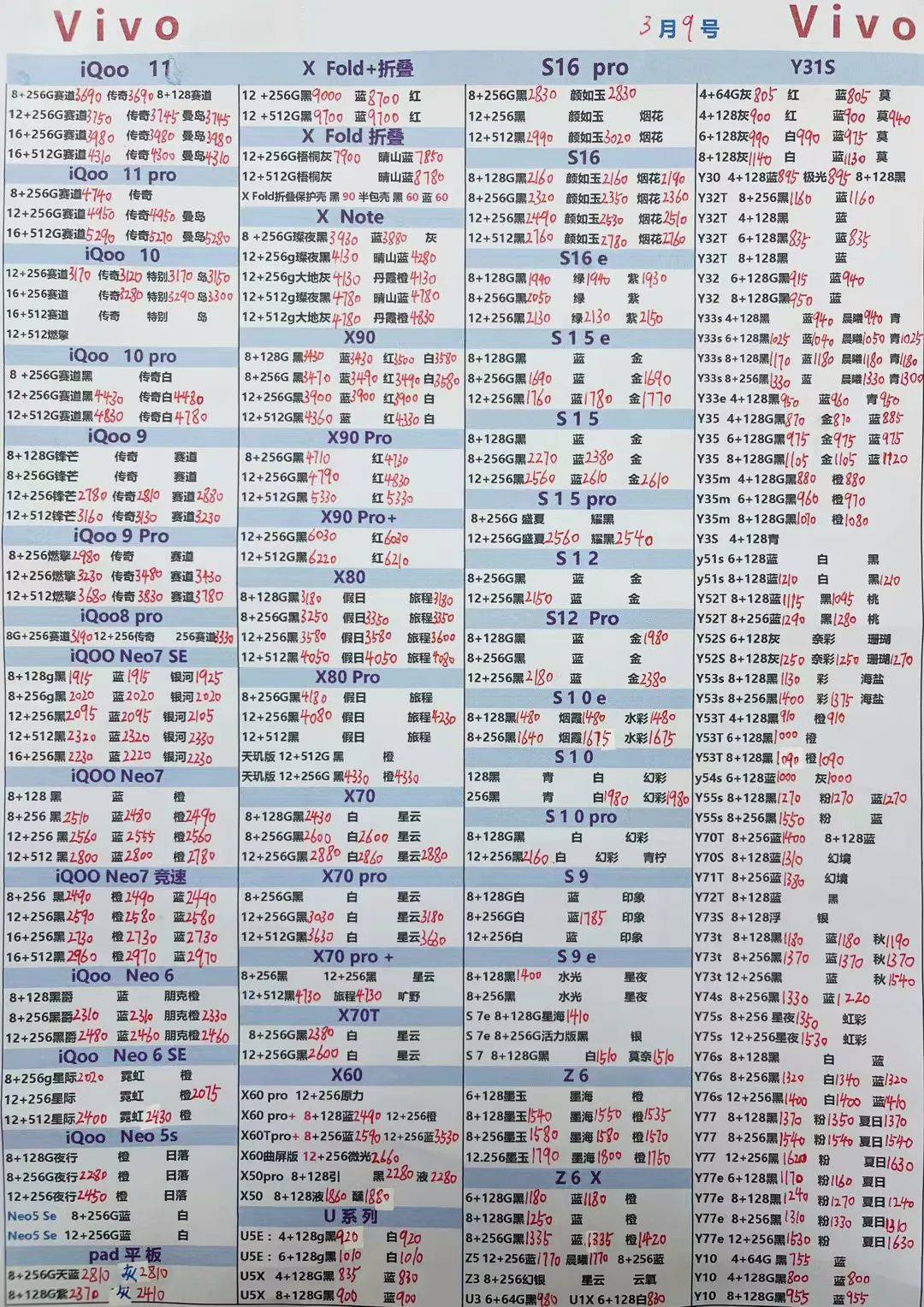 深圳华强北手机批发报价单2023.3.9