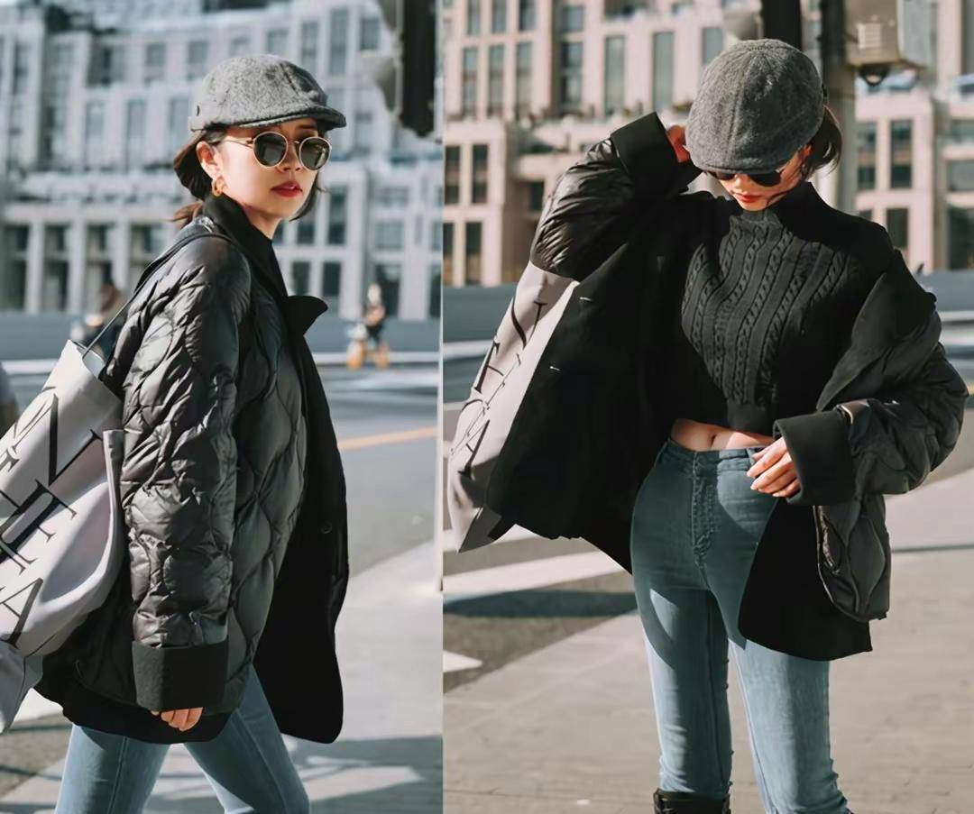 建议"羽绒服"下面尽量少配打底裤,瞧瞧三木这样穿多美_时尚_外套_黑色