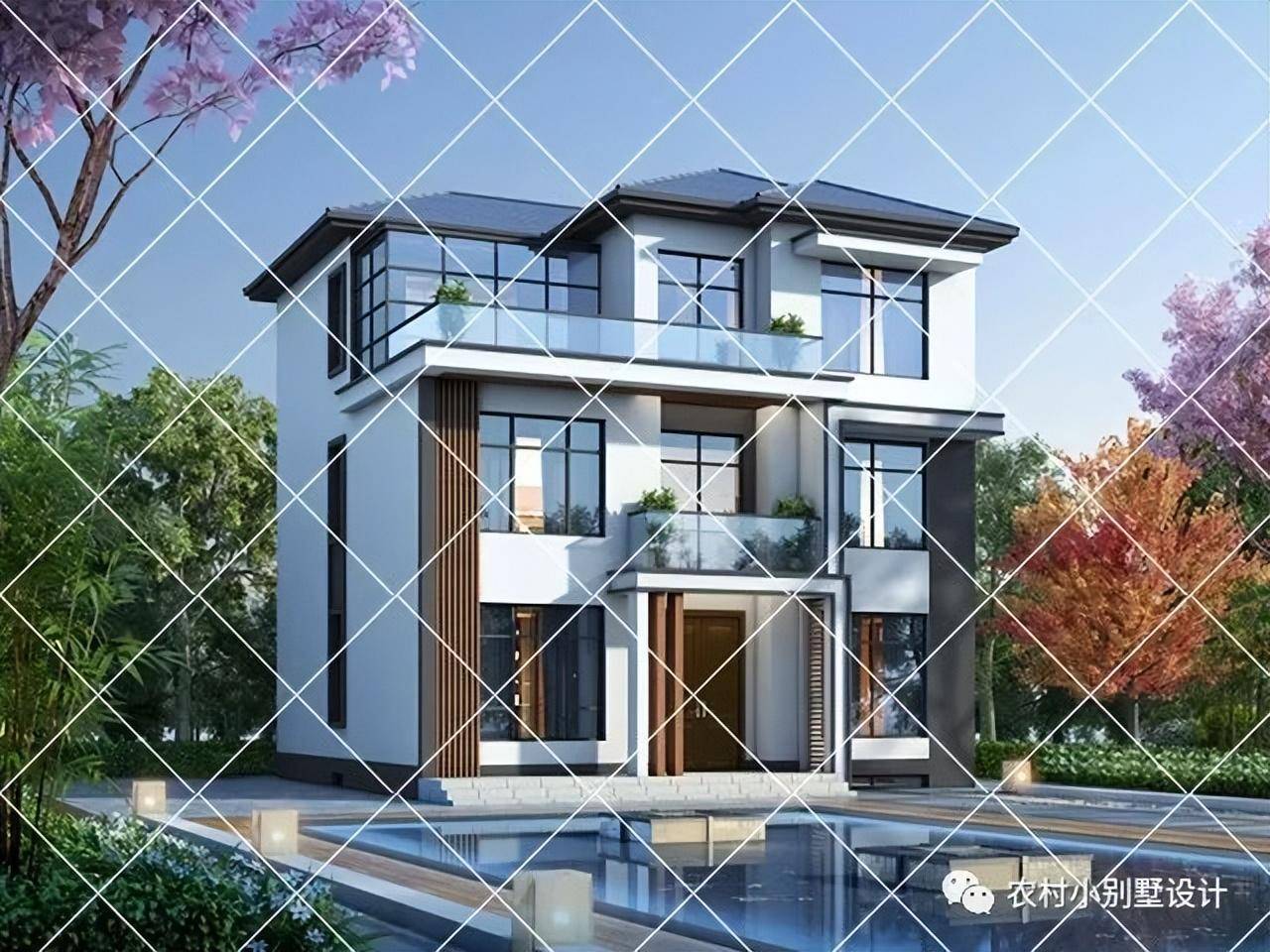 三层现代时尚风别墅,大玻璃采光好造价低耐看,愈宁静愈高级_农村_风格